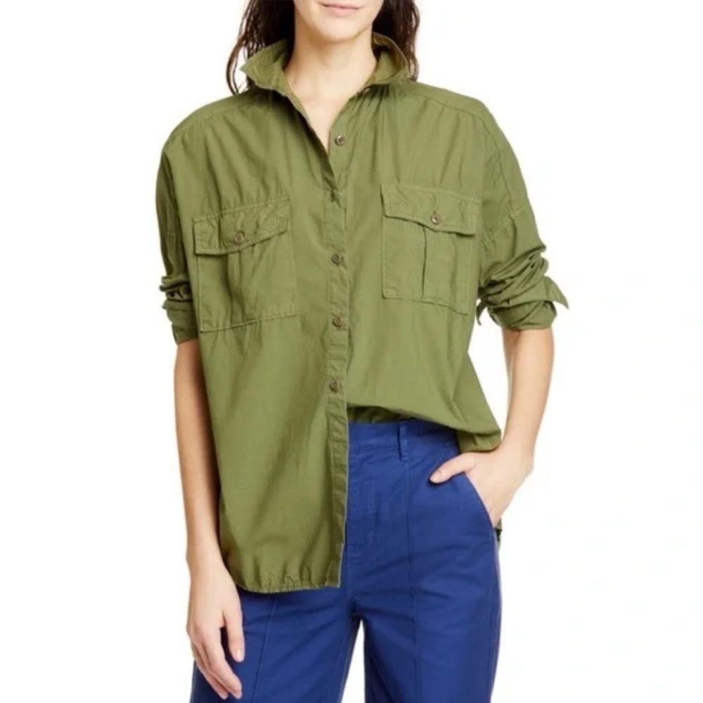 Alex Mill Keeper Oversized Button-Down in Paper Cotton Army Green